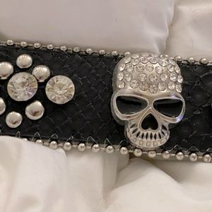 SKULL RHINESTONE LEATHER BELT